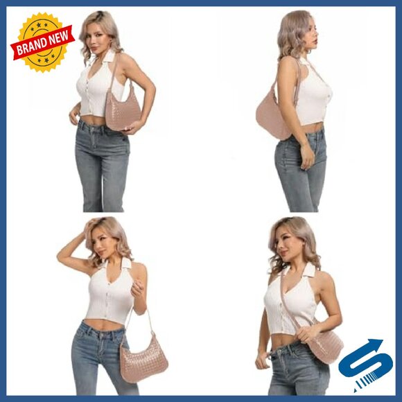 Woven Leather Crossbody Bag with Zipper Adjustable Strap Lightweight Tote - Picture 7 of 8